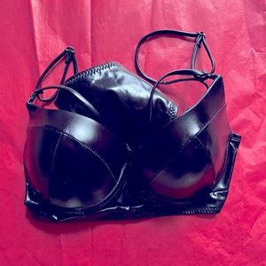 NWT L faux leather black sexy bikini high leg bikini